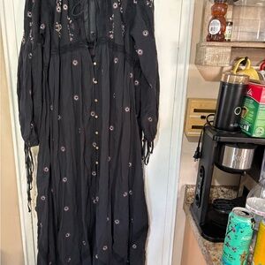 FREE PEOPLE BLUE Floral Embroidered Maxi Dress WITH BODY SUIT UNDERNEATH.